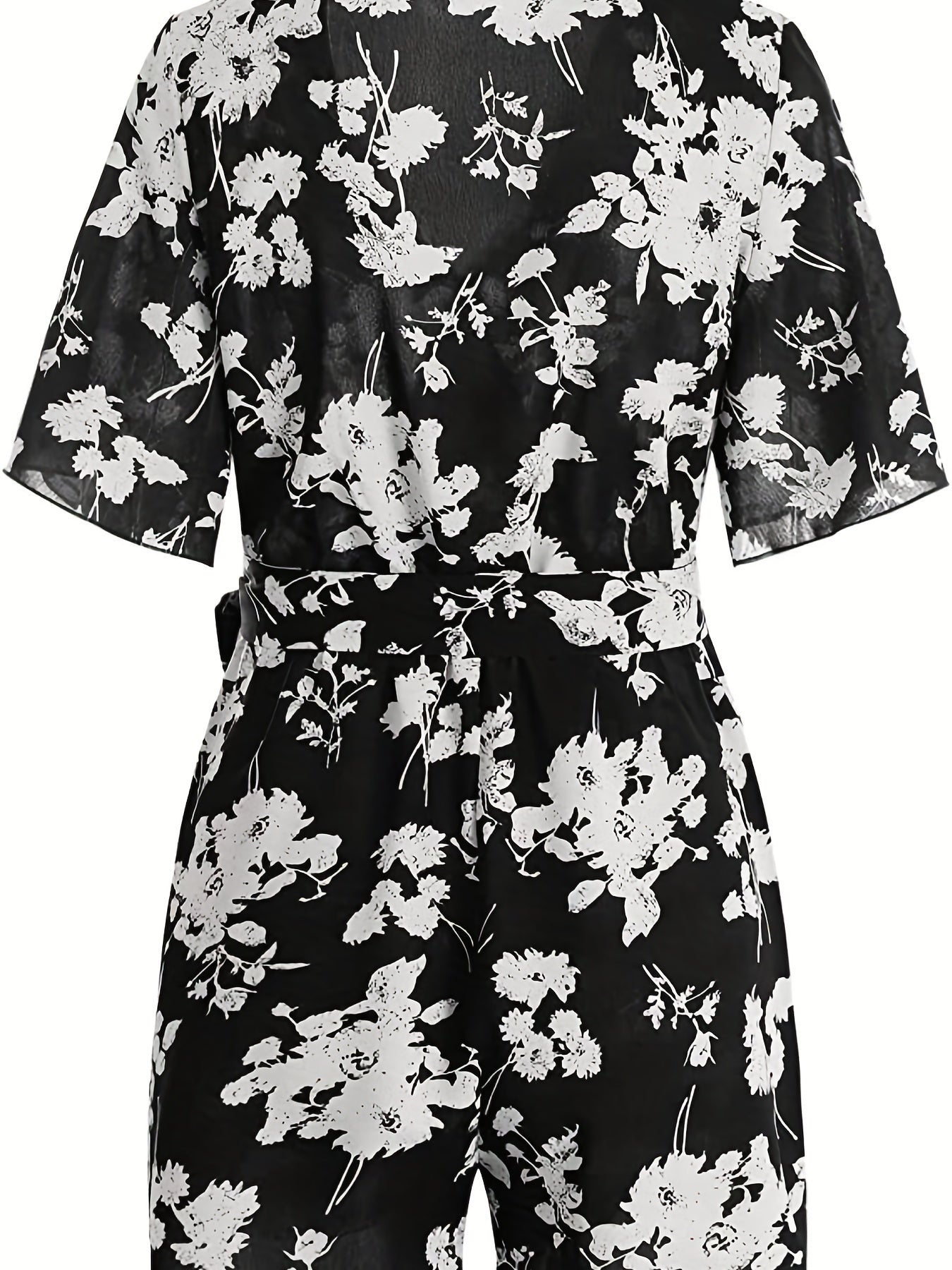 Floral Print V neck Romper Jumpsuit Short Sleeve Women's Clothing