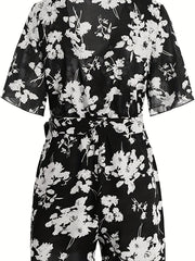 Floral Print V neck Romper Jumpsuit Short Sleeve Women's Clothing