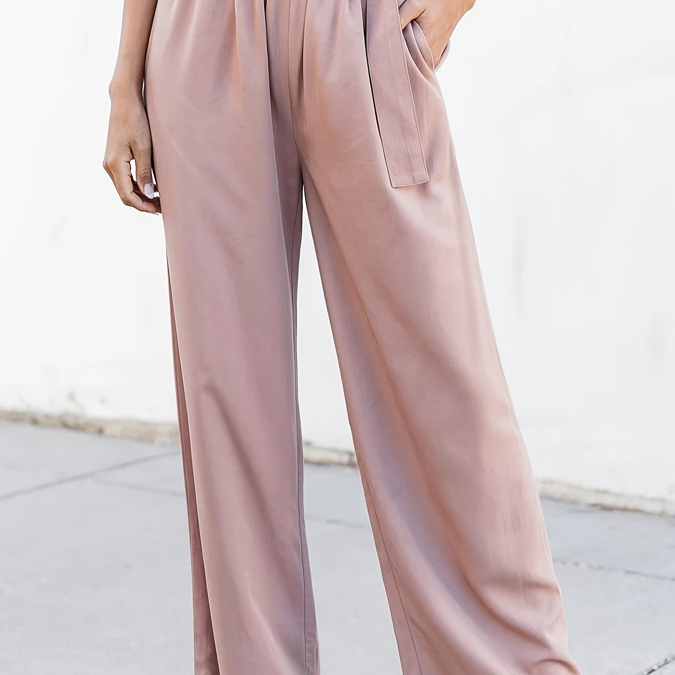  Wide Leg Loose Belted Trousers With Pockets
