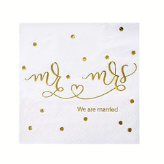 20pcs Mr & Mrs Wedding Cocktail Napkins Golden Foil - Wedding Shower Party Decor