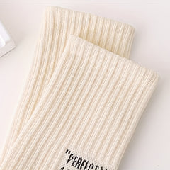 10 Pairs Letter Print Ribbed Socks, Comfy & Breathable Mid Tube Stockings