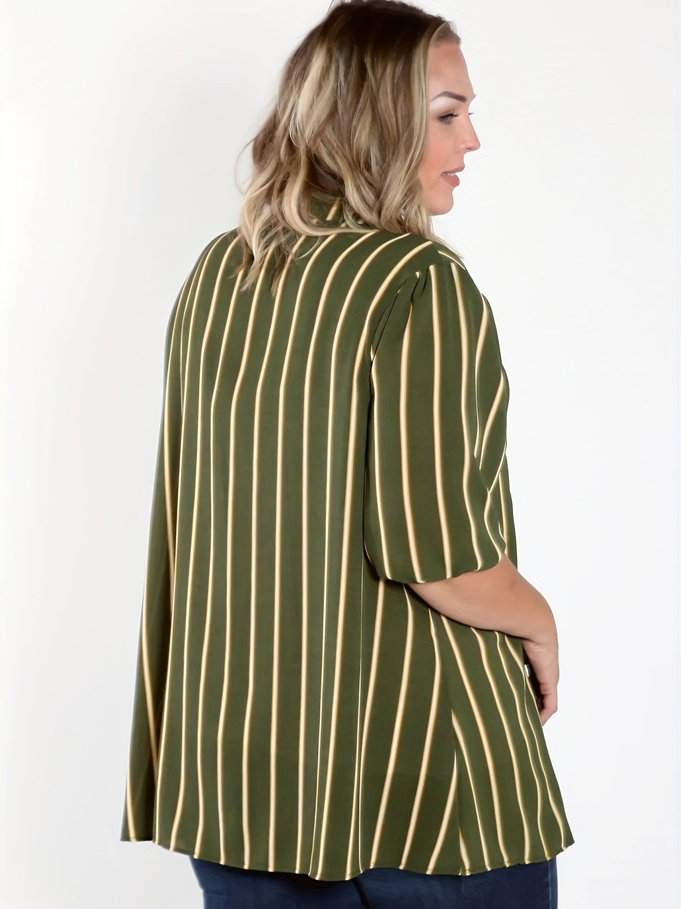  Stripe Print Short Sleeve Blouse