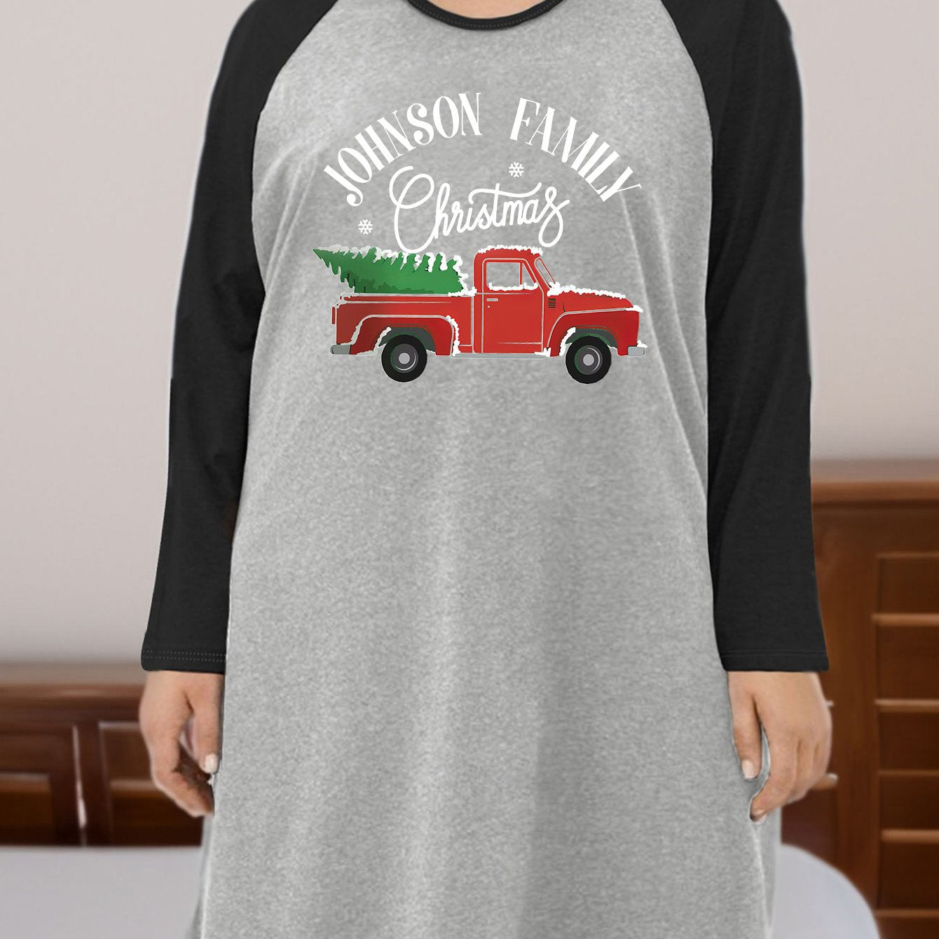 Plus Size Christmas Nightdress Women's Truck With Christmas Tree Tee Sleep Dress