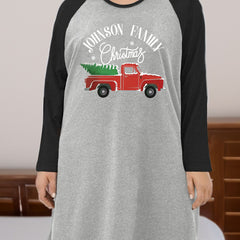 Plus Size Christmas Nightdress Women's Truck With Christmas Tree Tee Sleep Dress