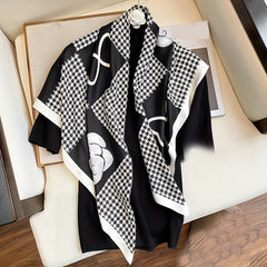 Rose & Houndstooth Silk Shawl Scarf Wrap Gift For Mother's Day