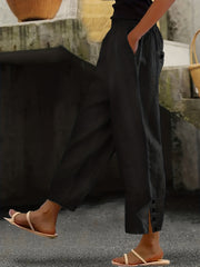  Solid Elastic Ruched Trousers With Pockets