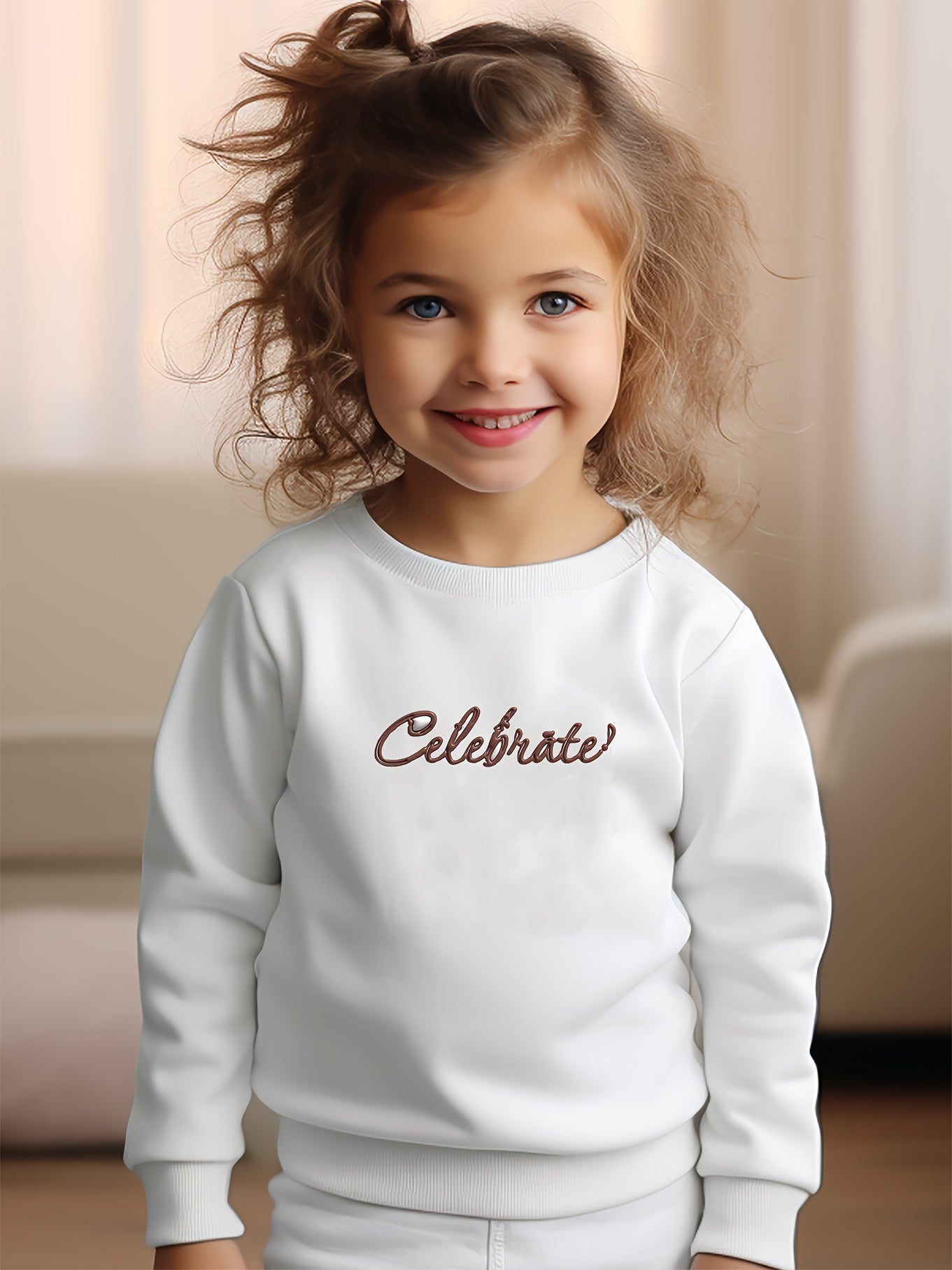 Breathable CELEBRATE Graphic Crew Neck Long Sleeve Sweatshirt Pullover