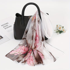 Lotus Print Georgette Scarf Vintage Classic Shawl Windproof Head Wrap