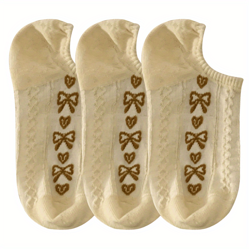 4 Pairs Bow Print Socks Low Cut Ankle Socks Women's Stockings