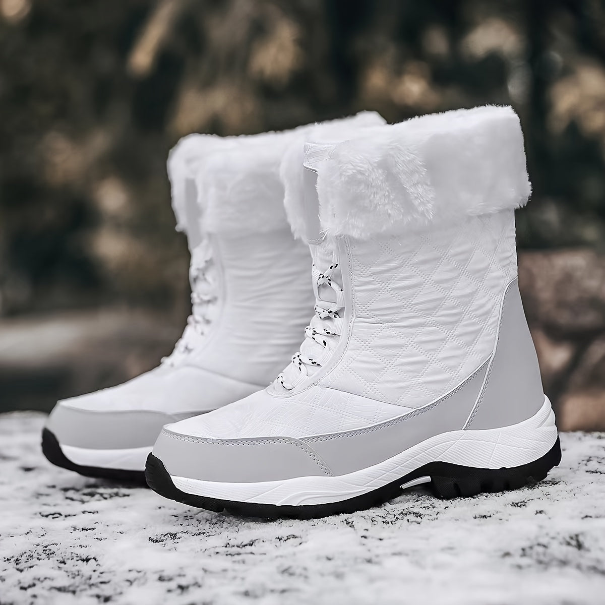 Women's Waterproof Snow Boots High Top Lace Up Hiking Boots