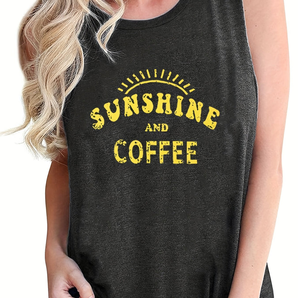 Letter Print Crew Neck Tank Top for Women