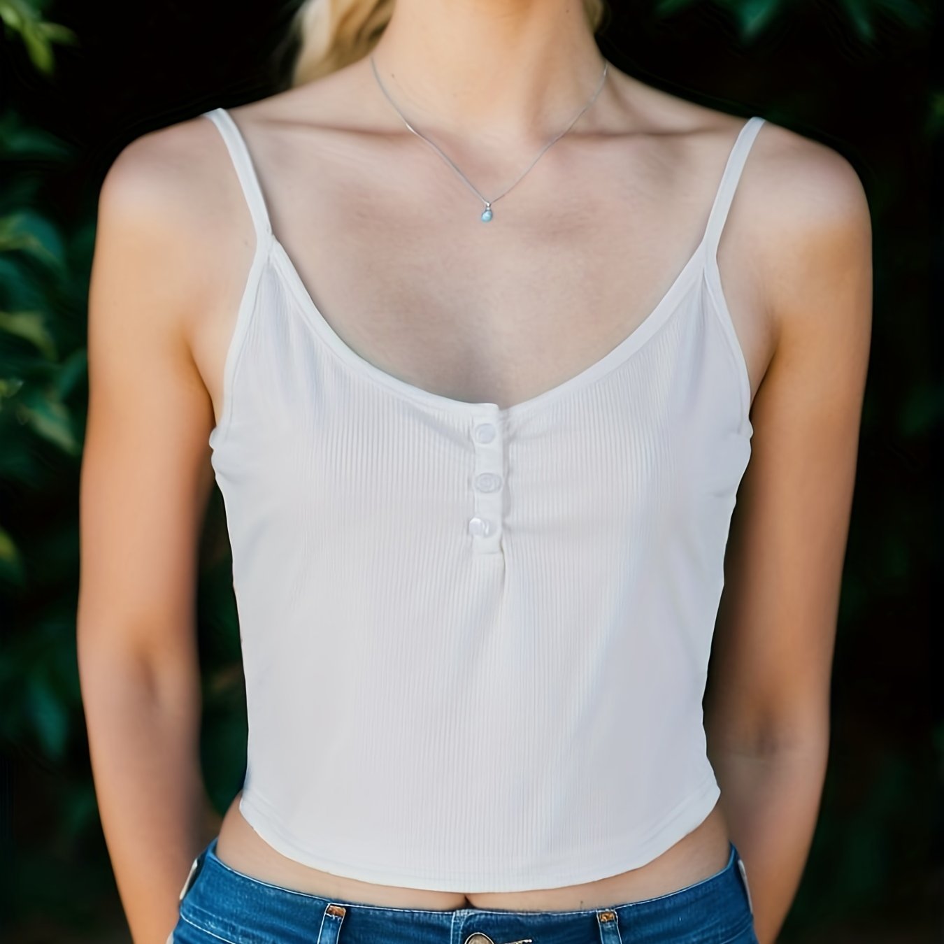 Slim Cami Top Spaghetti Strap Button Front Summer Cami Top