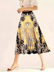  Baroque Print High Rise Pleated Maxi Skirt