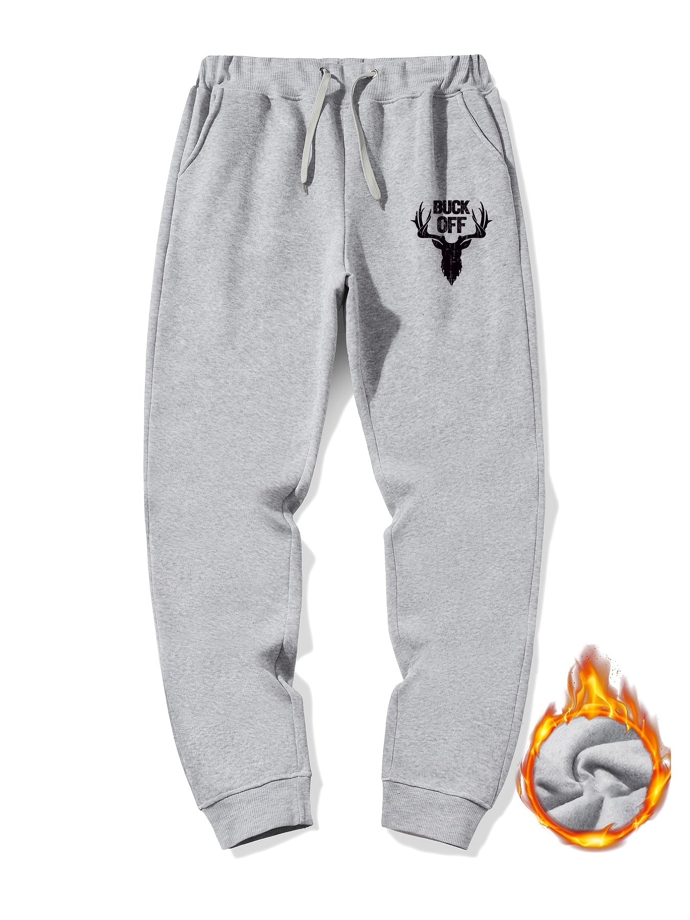 Antlers Print Warm Sweatpants Men s Casual Drawstring Jogger Pants