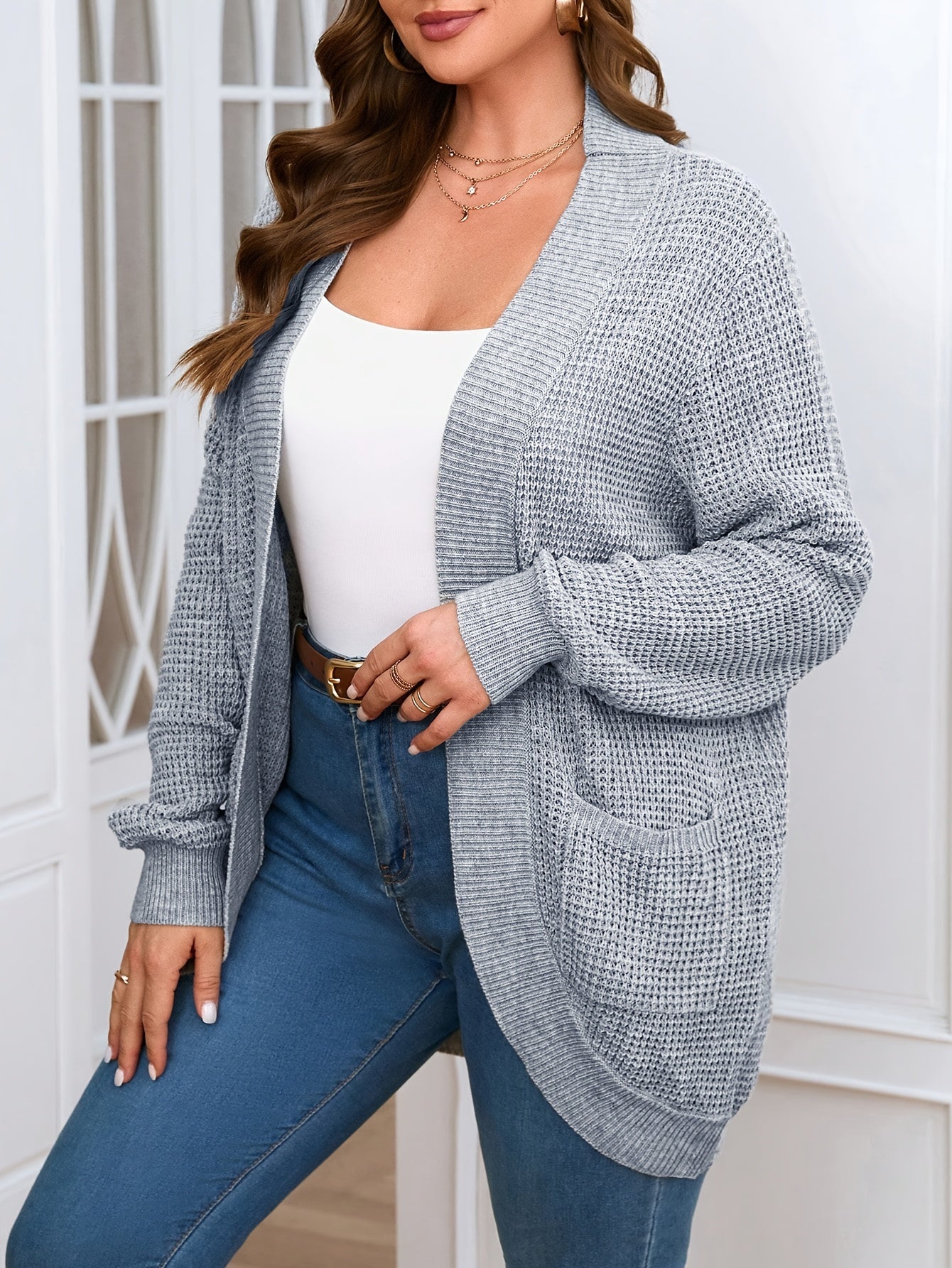 Women's Plus Size Open Front Cardigan with Pockets