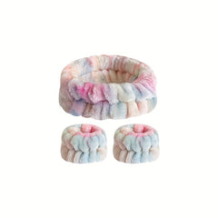 Tie Dye Sports Headband Plus Wristband Set Hair Hoop Face Wash Makeup SPA