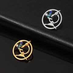 Microscope Shape Brooch With Artificial Diamond