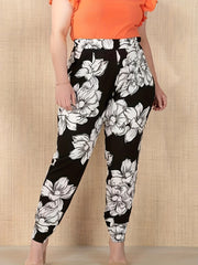 Women's Plus Floral Print High Rise Joggers With Pockets