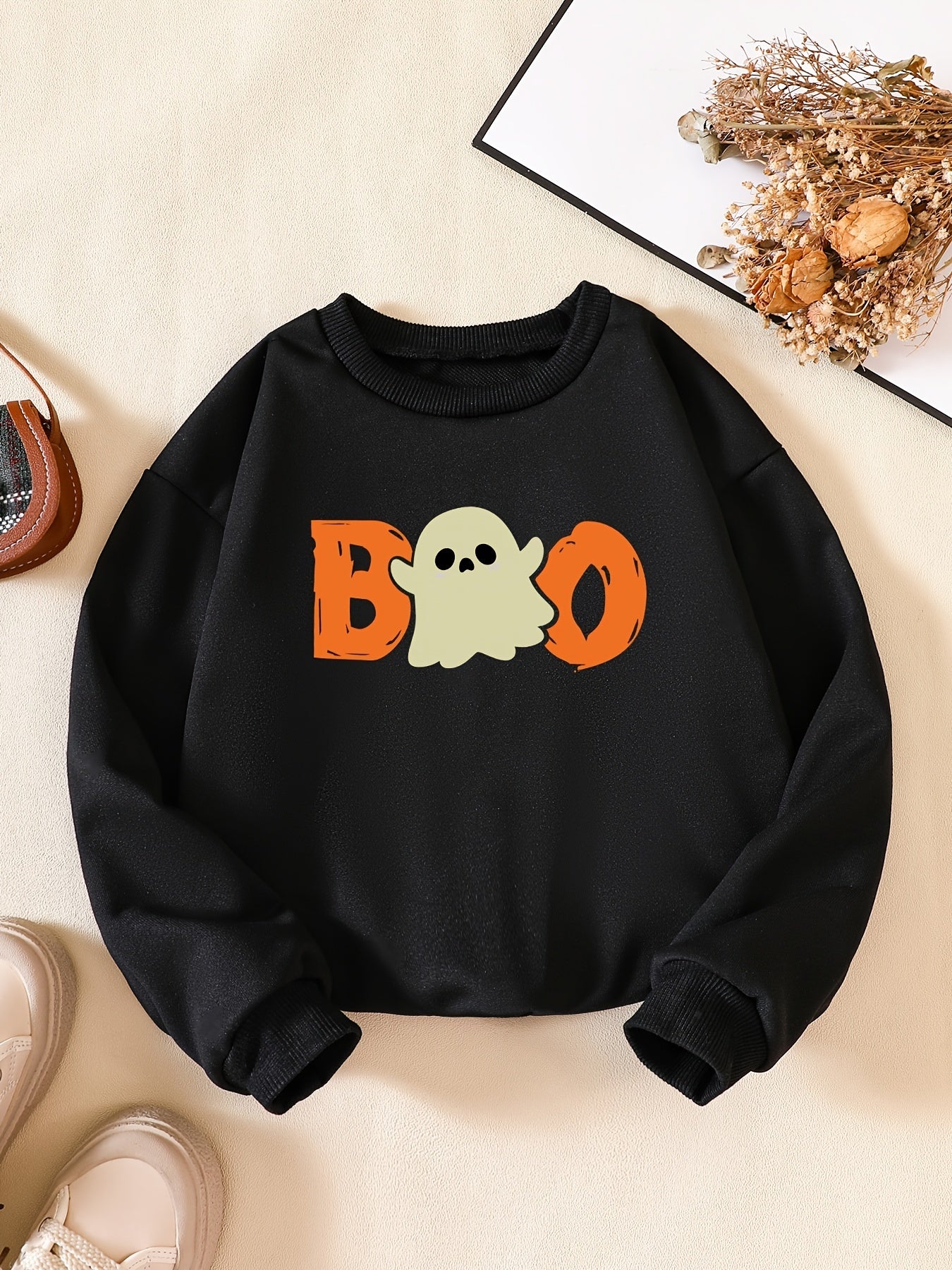 Halloween Party Boo Print Boys Casual Sweatshirt