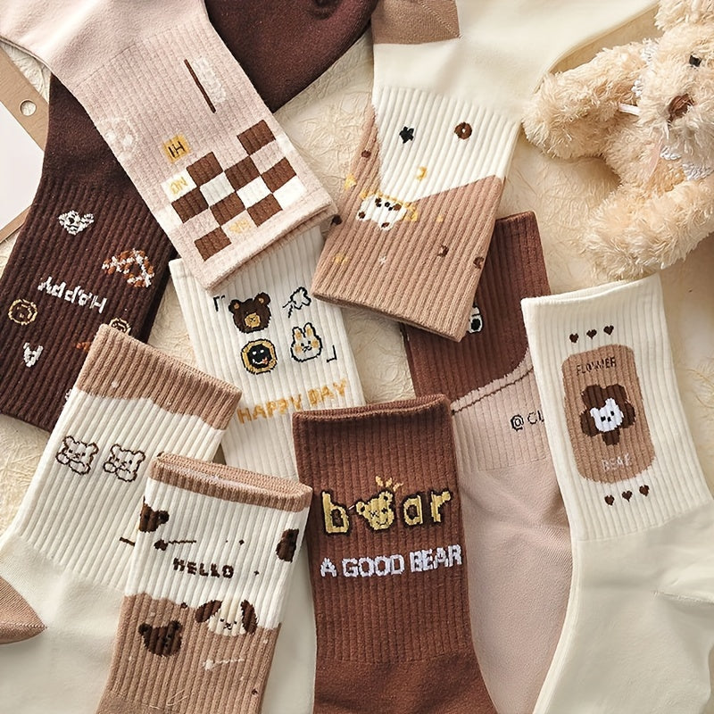 9 Pairs Cartoon Print Socks Women's Mid Tube Stockings