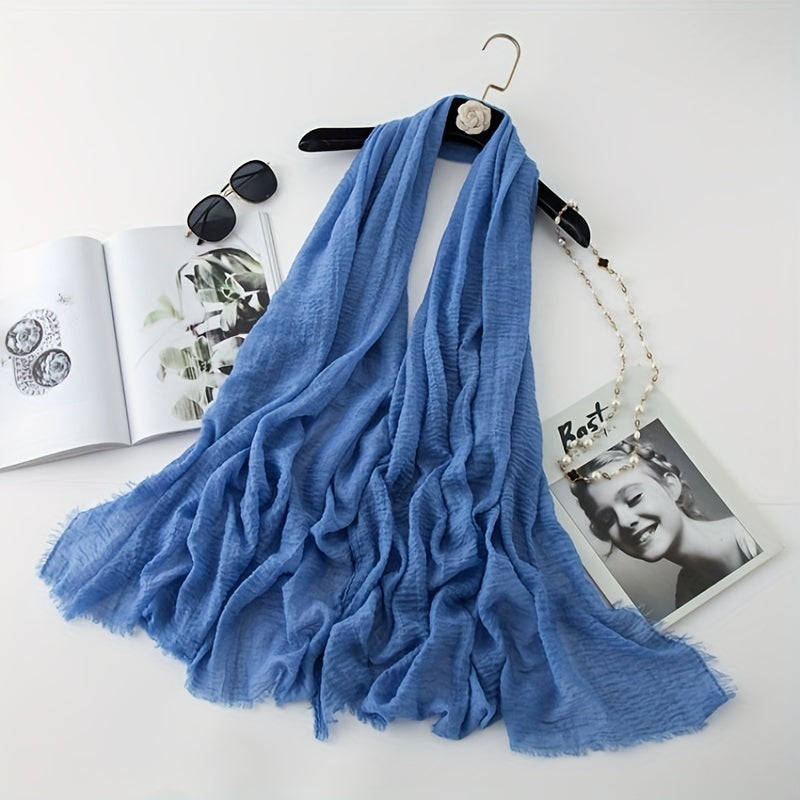 Solid Wrinkle Hijab Bandana Frayed Edge Shawl Head Wrap Scarf