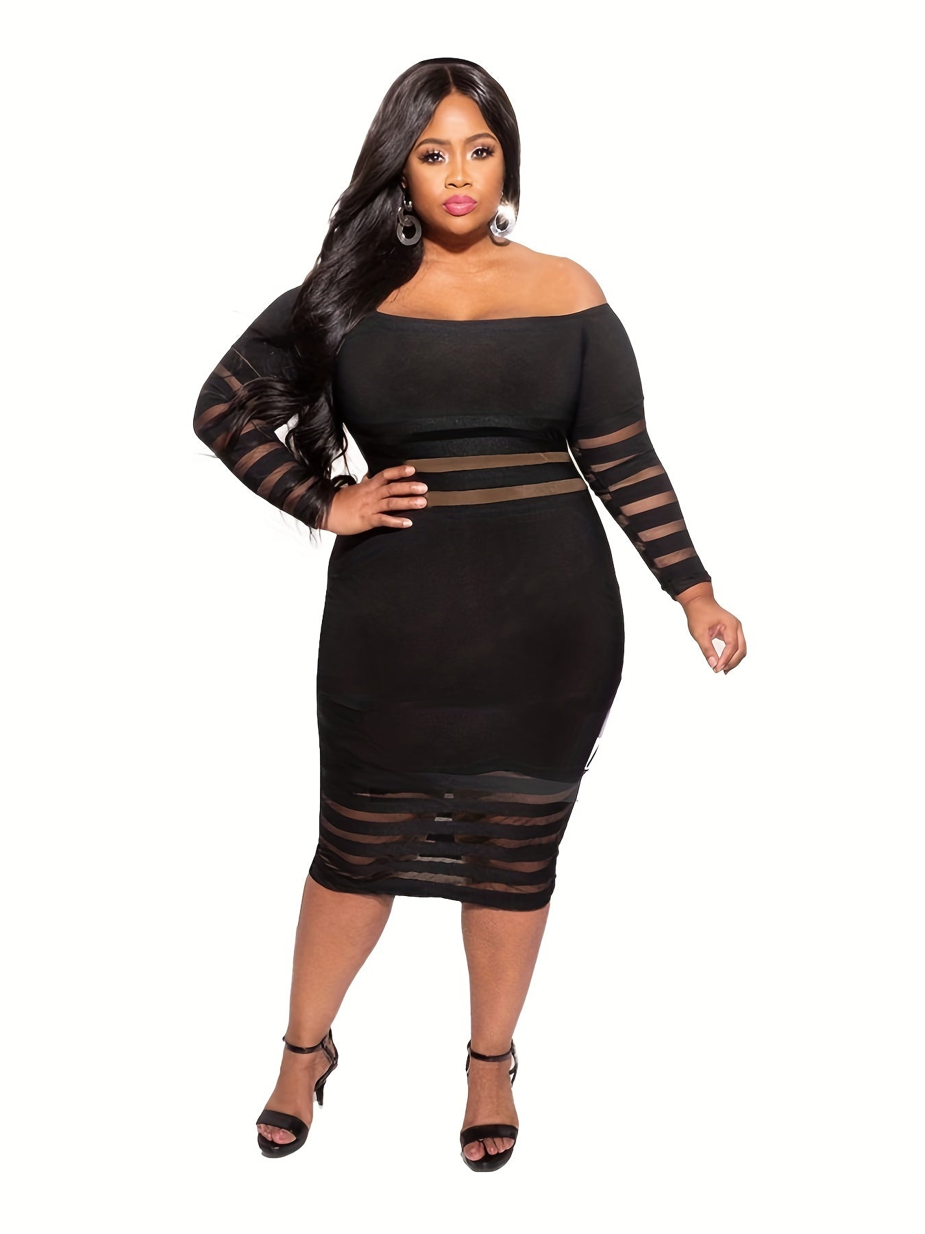  Off Shoulder Long Sleeve Bodycon Dress