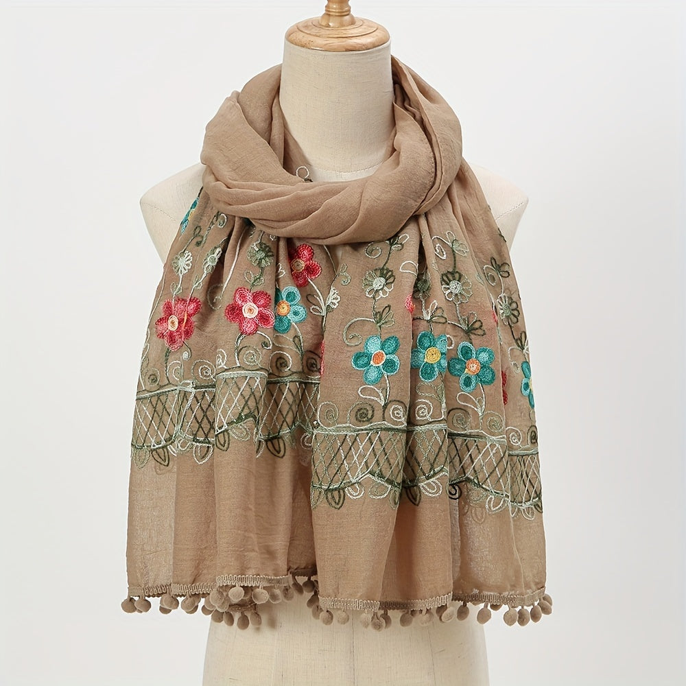 Vintage Flower Embroidery Scarf Boho Tassel Shawl Classic Head Wraps Women Hijab