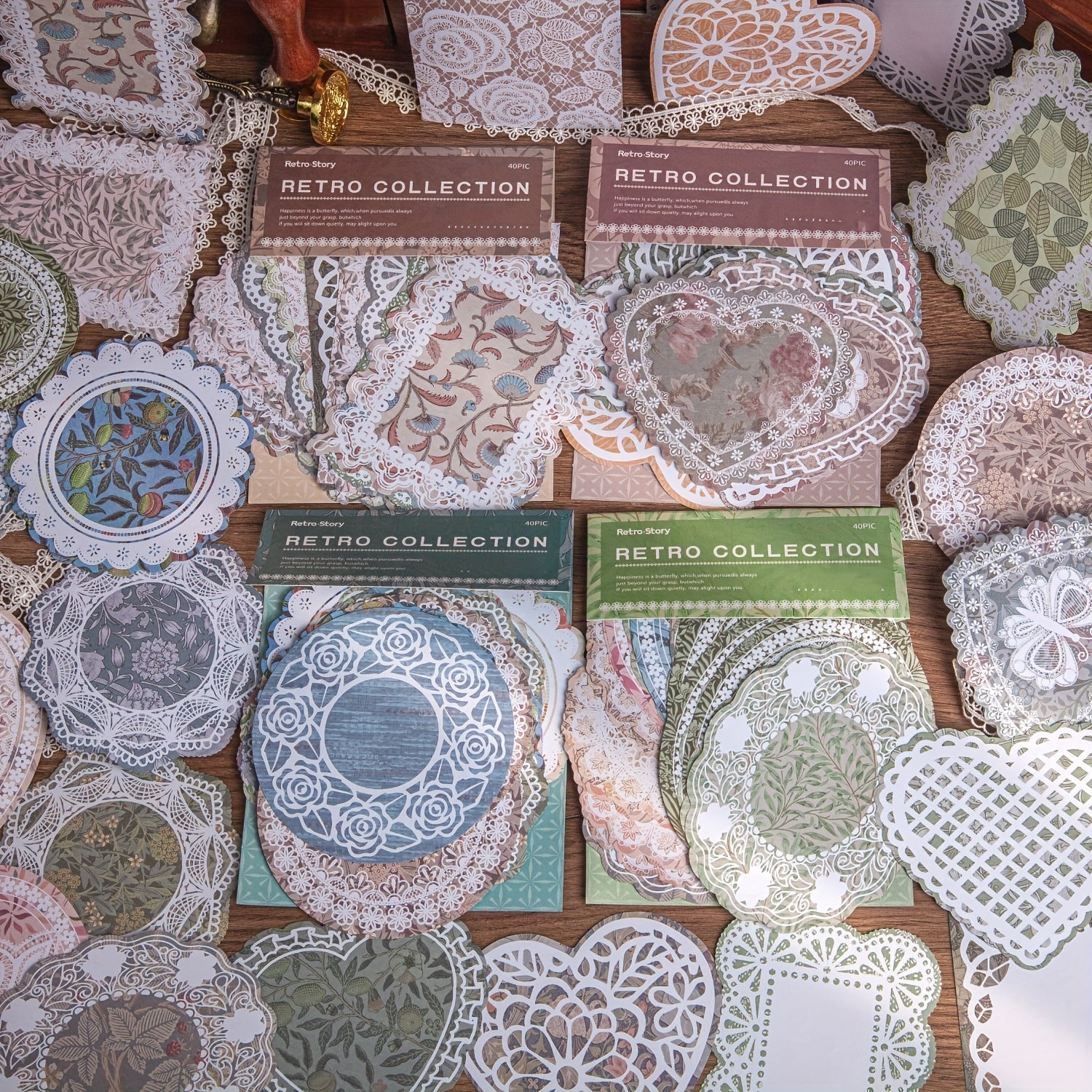 40pcs Lace Sticky Note Series Retro Special Shaped Hand Account Decoration Paper