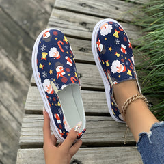 Christmas Snowman Print Soft Thick Sole Slip On Loafers Shoes