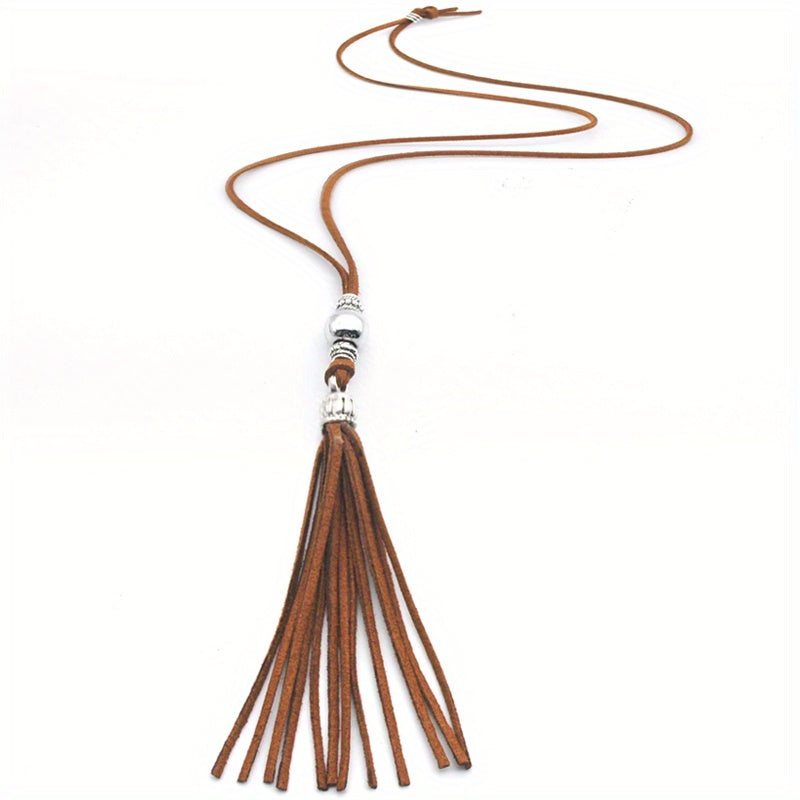 Boho Velvet Faux Leather Tassel Necklace