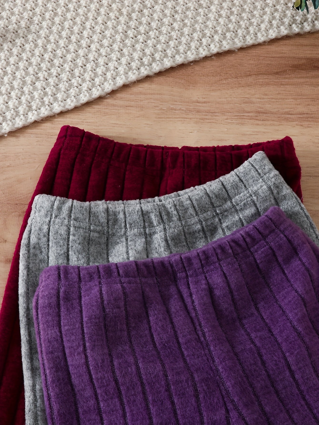 3 Pack Ribbed Long Pants for Girls, Comfy Sweatpants for Sports