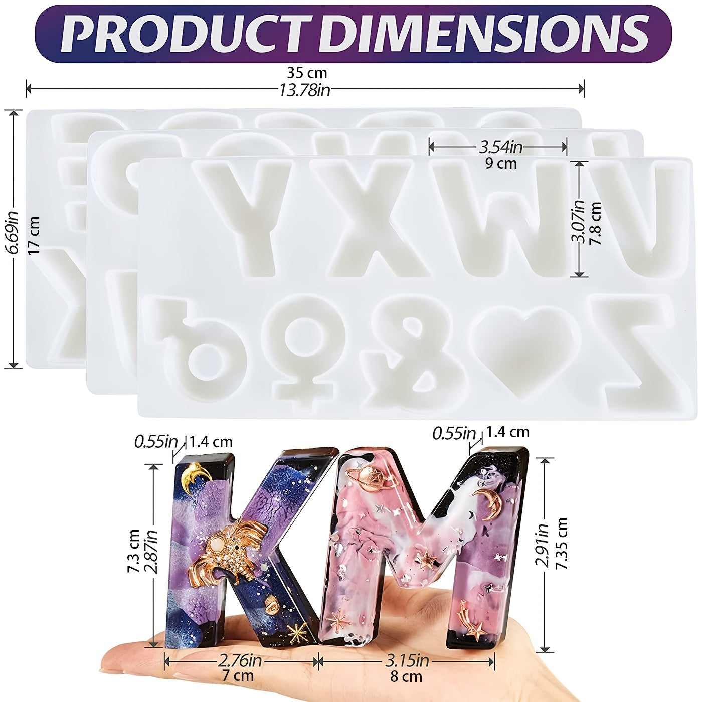 Large Reversed Alphabet Resin Molds Silicone Mold Set