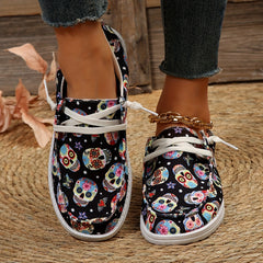 Women's Print Canvas Shoes Lightweight Slip On Flat Casual Walking Shoes