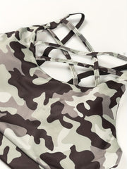  Camo Criss Cross Bra & Mesh Leggings Set