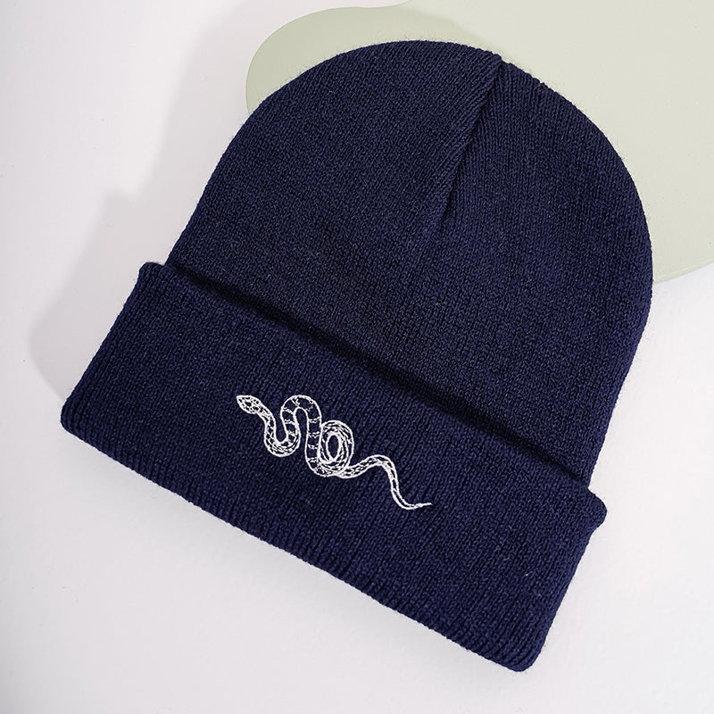 Snake Embroidered Beanie Hat for Women Christmas Gift