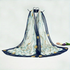 Classic Chain Print Chiffon Scarf Vintage Breathable Shawl Women Casual Head Wra