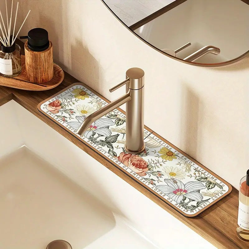 Floral Rubber Dish Drying Mat for Kitchen Bathroom Countertop