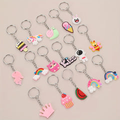 16pcs Cartoon Silicone Keychain Rings Unicorn Dinosaur Astronaut Party Favors