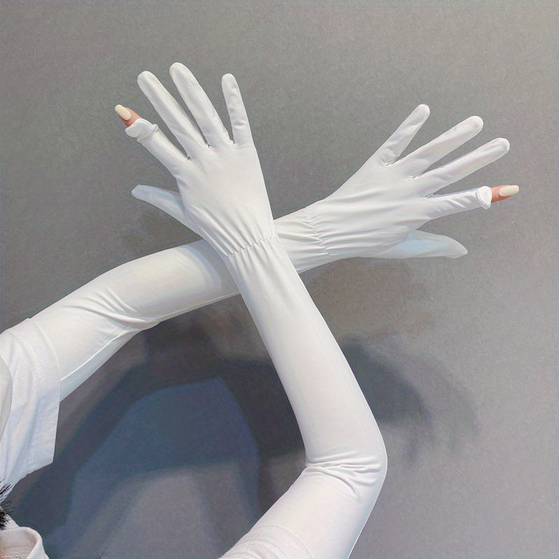 Sunscreen Women's Full Finger Touch Screen Gloves Thin Ice Silk