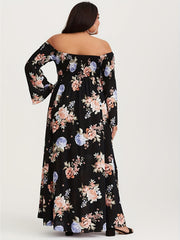  Floral Print Off Shoulder Maxi Dress