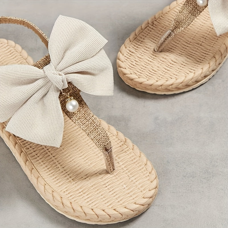 Women's Bow Decor Braided Detail Summer Flip Flops