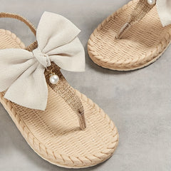 Women's Bow Decor Braided Detail Summer Flip Flops