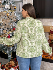  Boho Blouse Women's Plus Damask Print Lantern Sleeve Top