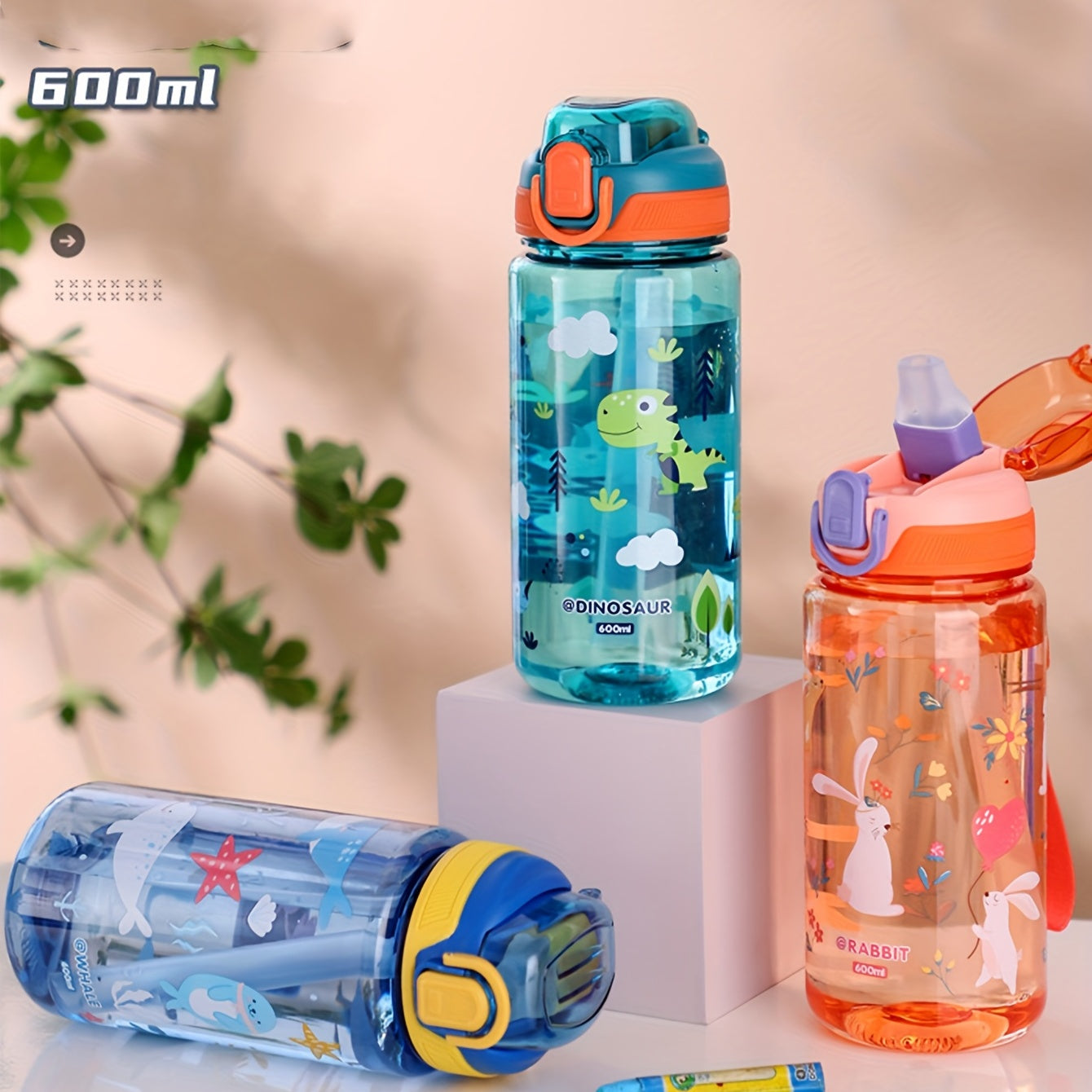 600ml Cartoon Sports Water Bottle Leakproof BPA-Free