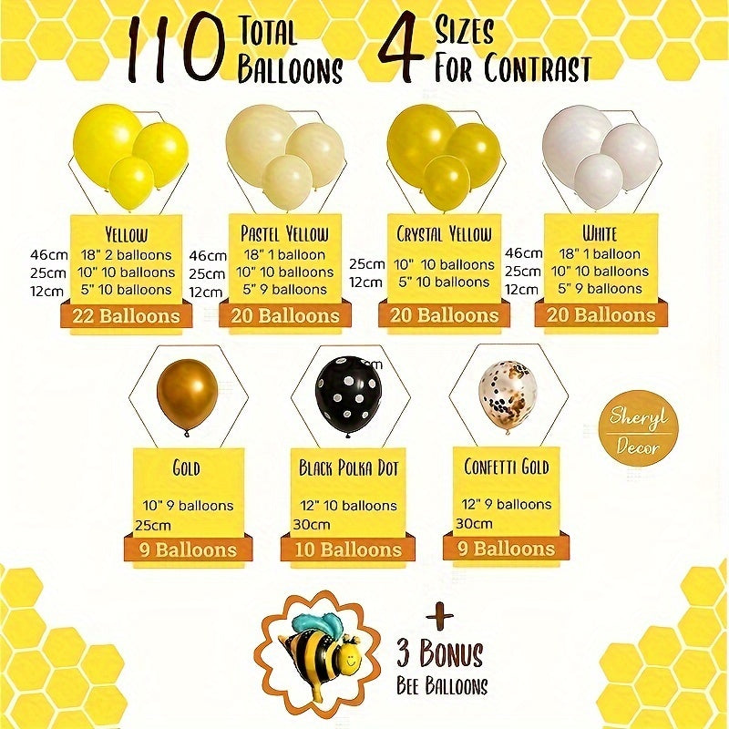 113pcs Little Bee Balloon Chain Set Gender Reveal Birthday Party Decoration