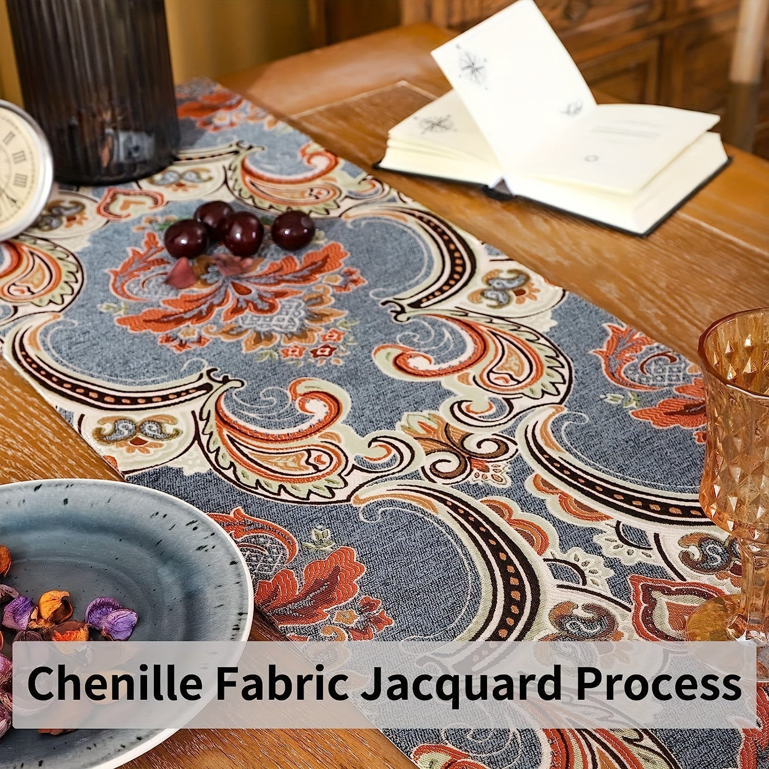 Ethnic Table Runner Floral Jacquard Tassel Dining Runners
