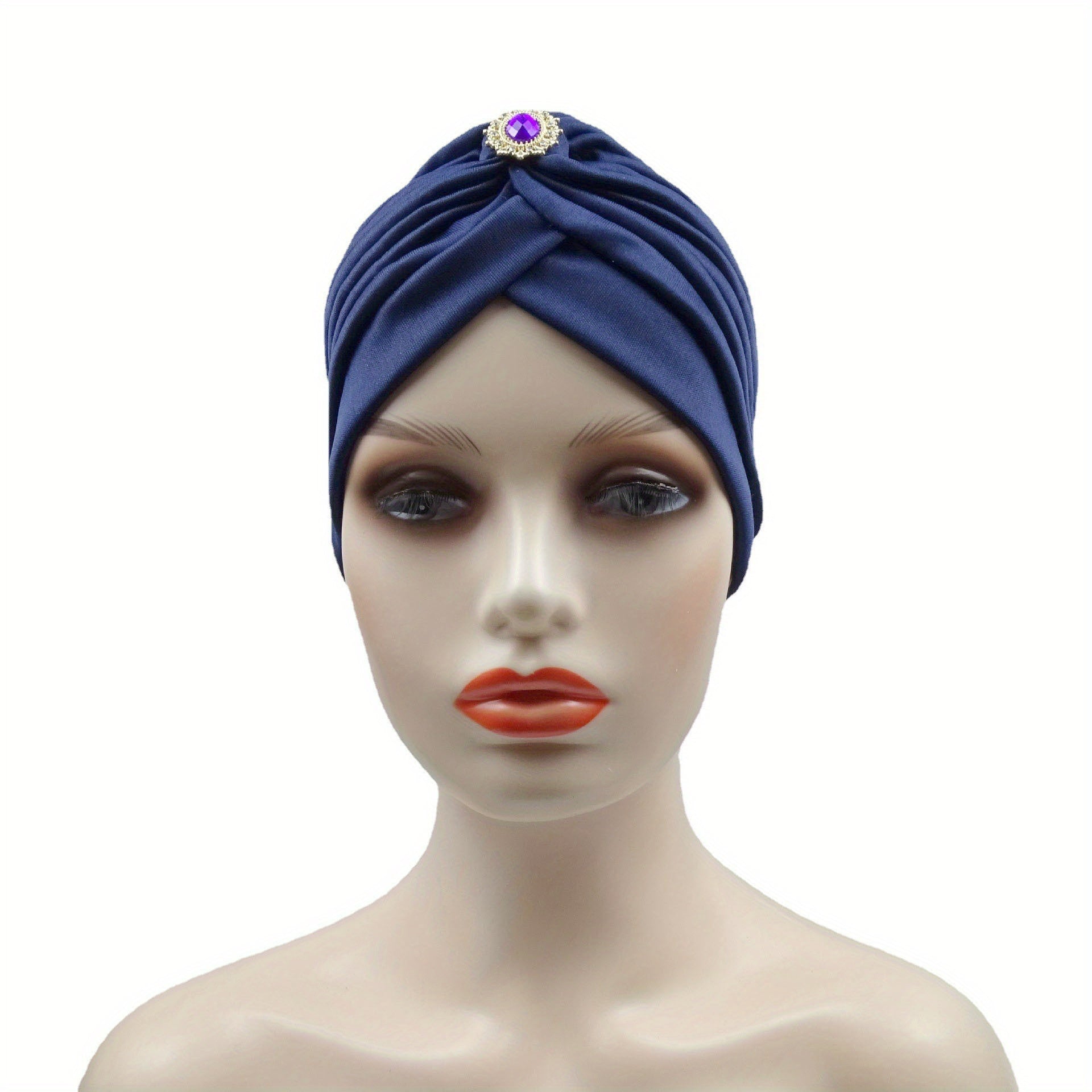 Artificial Gemstone Decor Turban Cap Hijab Hat Head Wrap Chemo Beanie