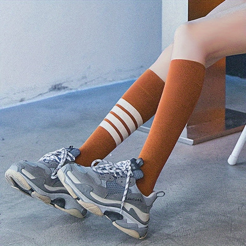 4 Pairs Striped Calf Socks Knee High Stockings