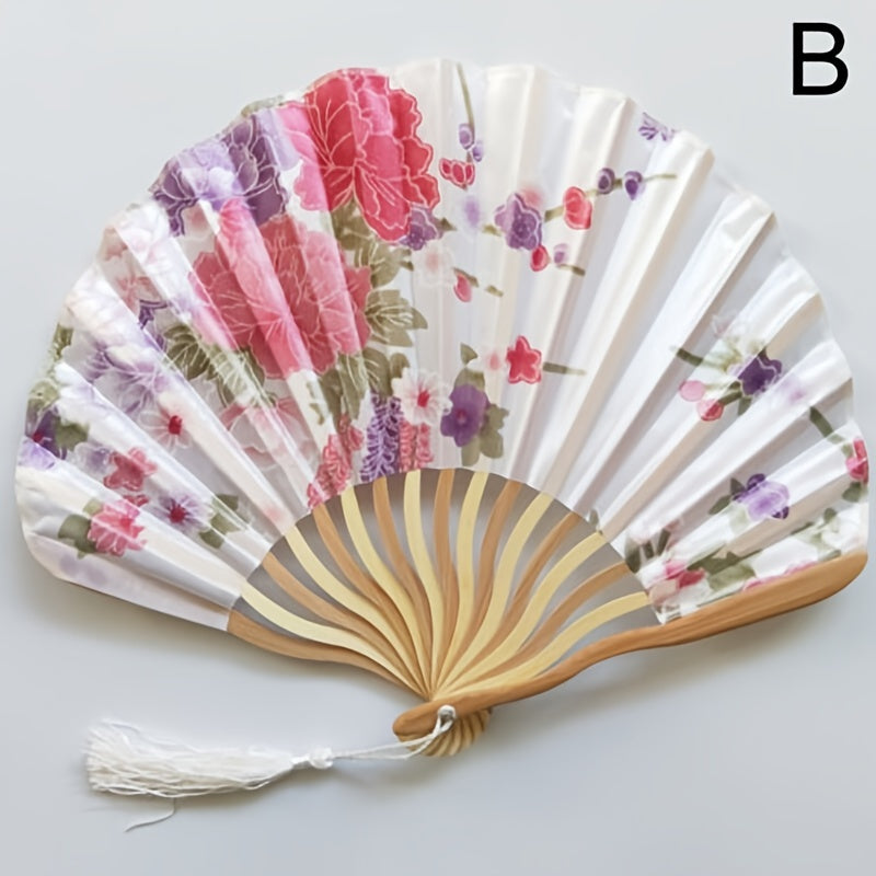 Vintage Summer Fan Bamboo Folding Fan Flower Chinese Dance Party Wedding