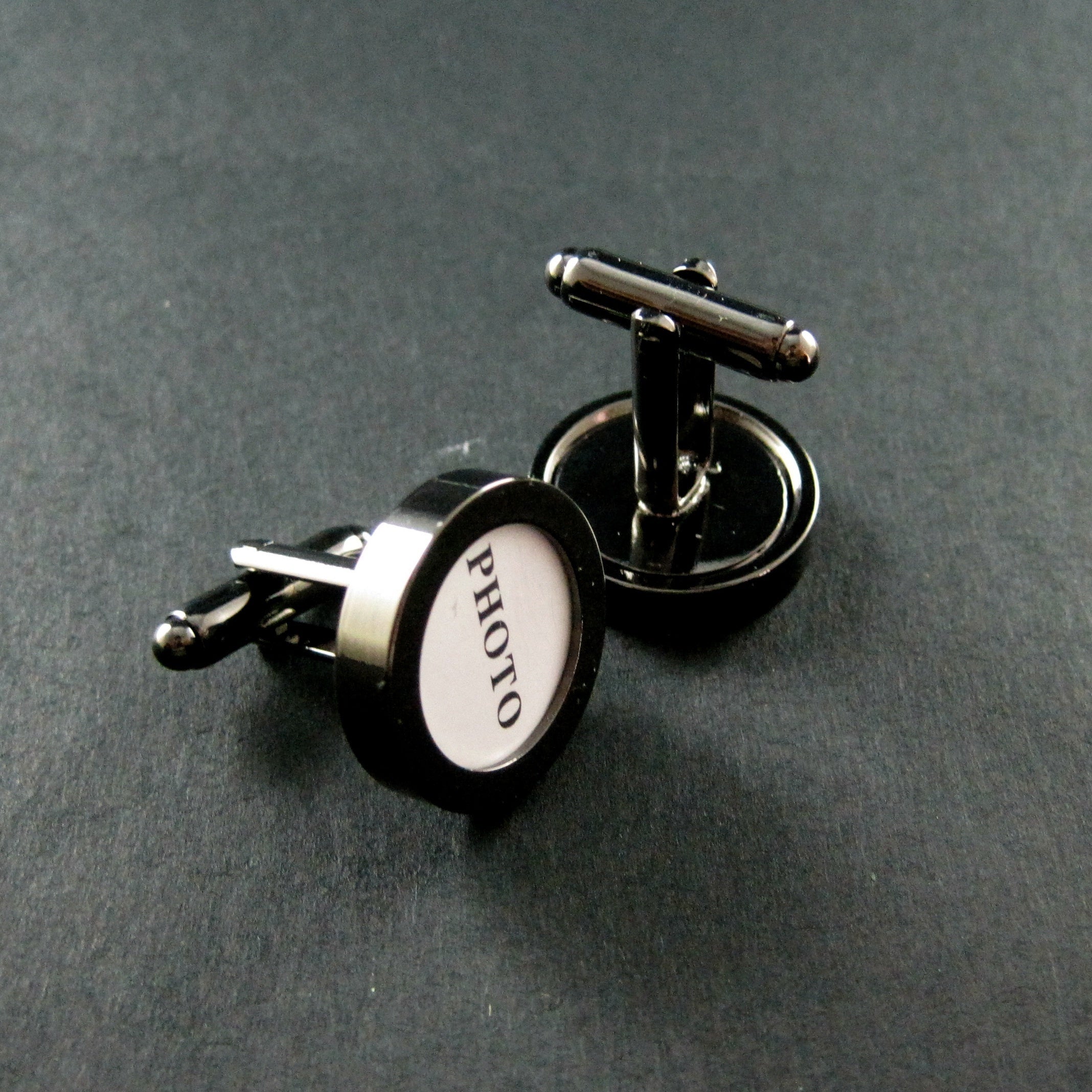 Copper Gun Round Shape DIY Photo Cufflinks Men